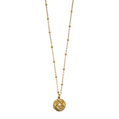SALAMASINA Gold: Crystal Interwoven Knot Pendant Necklace