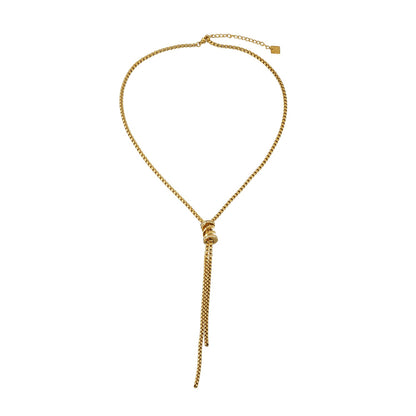 MAHANA Gold: Lariat Necklace with Sliding Bead & Tassel Drop – Modern Minimal Statement