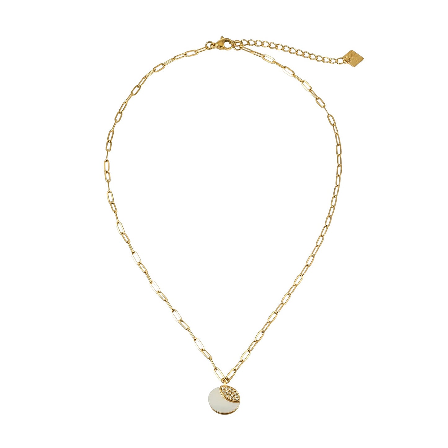 MOGGNA Gold: Coastal Shell Charm Necklace with Oval-Cut Zirconia Inlay