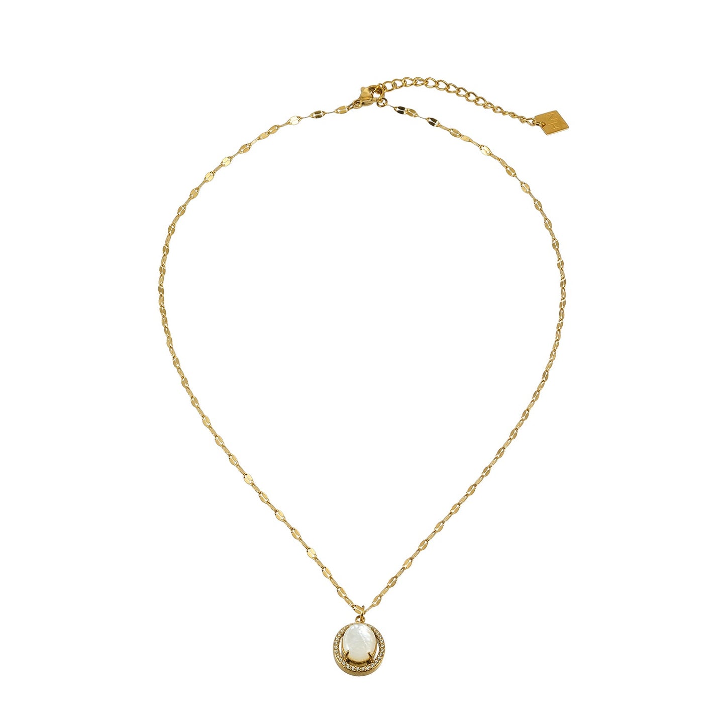 HAMMELA Gold: Pendant Necklace with a Pearl Centre & Crystal Halo