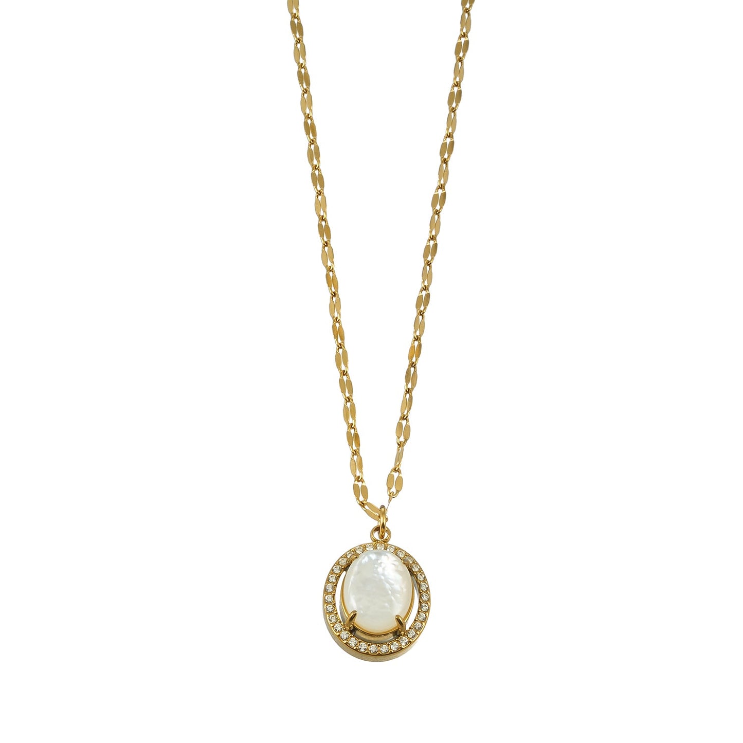 HAMMELA Gold: Pendant Necklace with a Pearl Centre & Crystal Halo