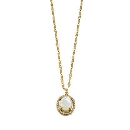 HAMMELA Gold: Pendant Necklace with a Pearl Centre & Crystal Halo