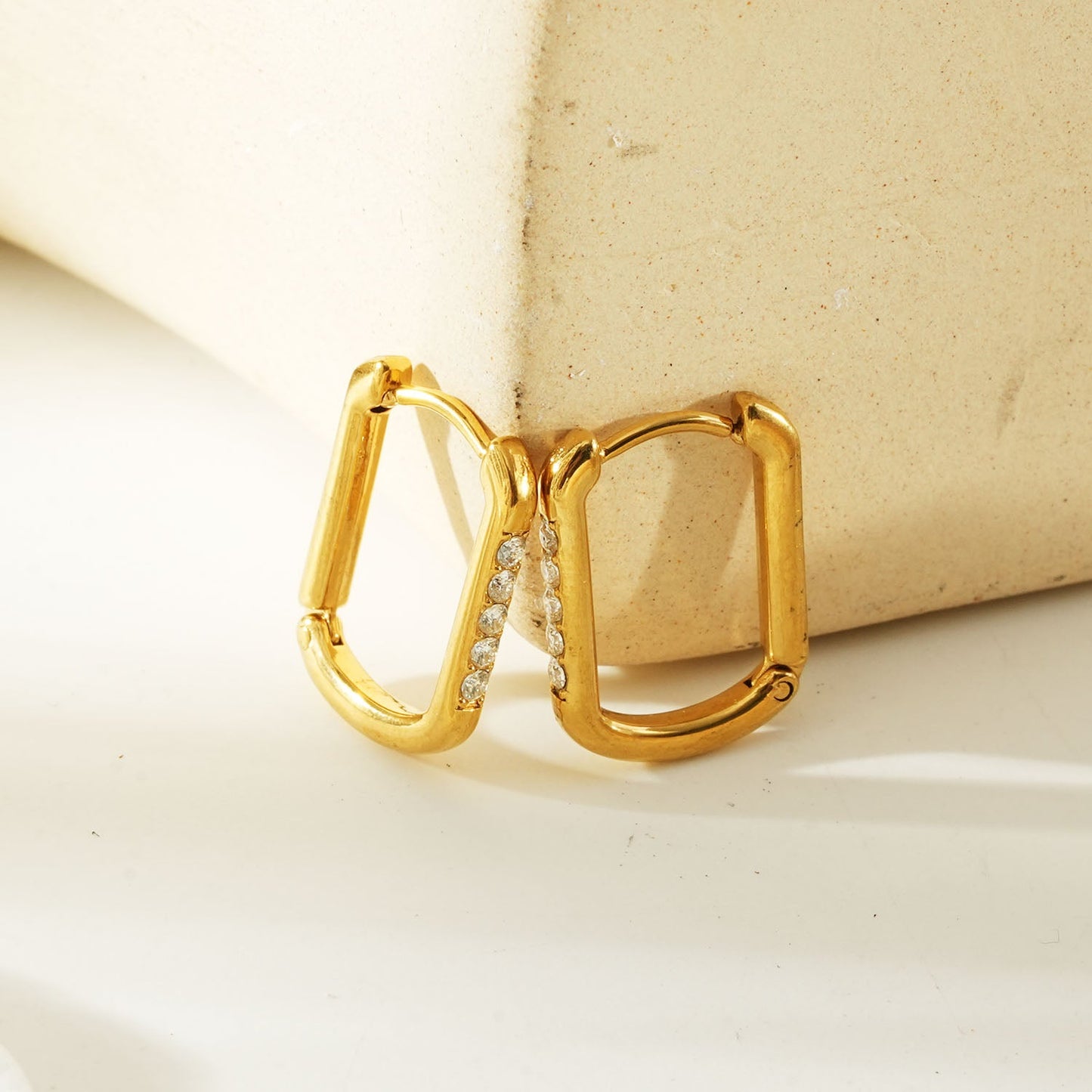 DEEQA Gold: Pavé Zirconia Rectangle Hoop Earrings