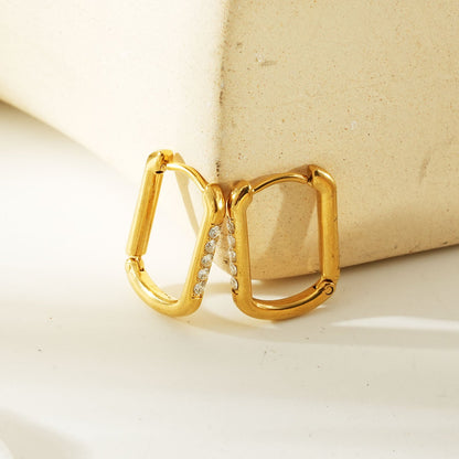 DEEQA Gold: Pavé Zirconia Rectangle Hoop Earrings