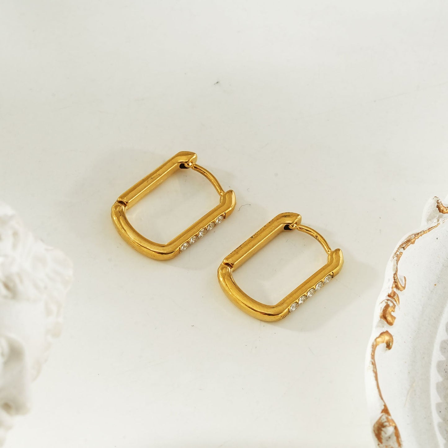 DEEQA Gold: Pavé Zirconia Rectangle Hoop Earrings