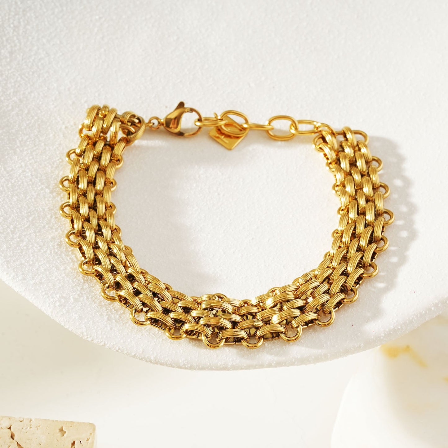 CARPI Gold: Bold Italian Vintage Woven Textured Statement Bracelet