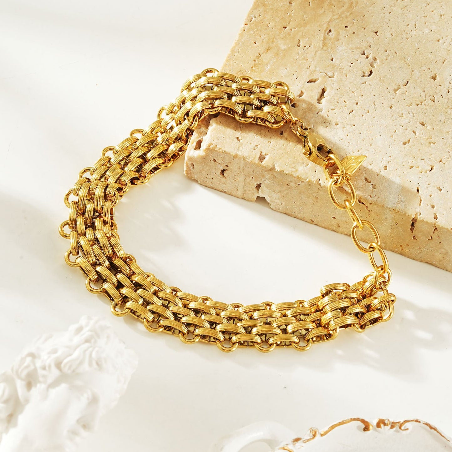 CARPI Gold: Bold Italian Vintage Woven Textured Statement Bracelet