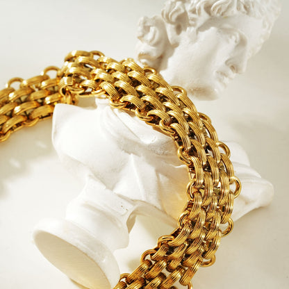 CARPI Gold: Bold Italian Vintage Woven Textured Statement Bracelet