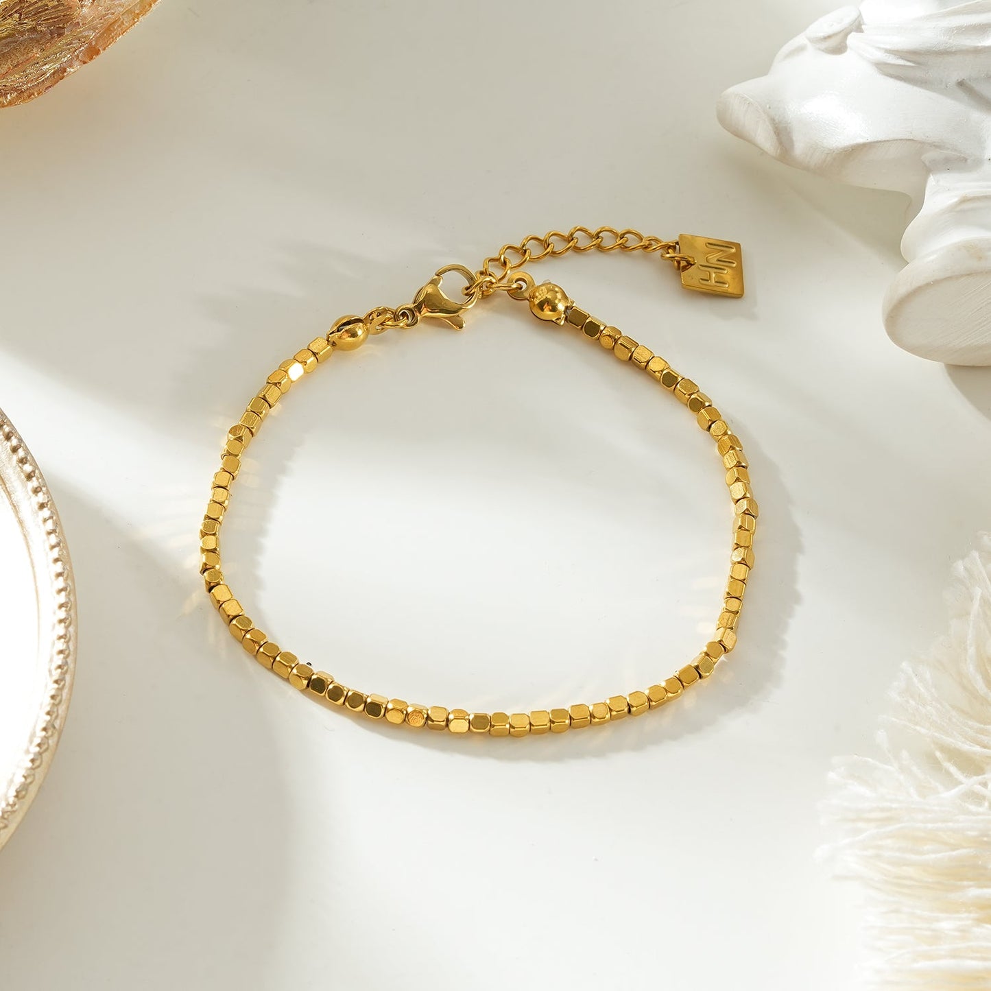 AMANI Gold: Geometric-Inspired Square Bead Bracelet