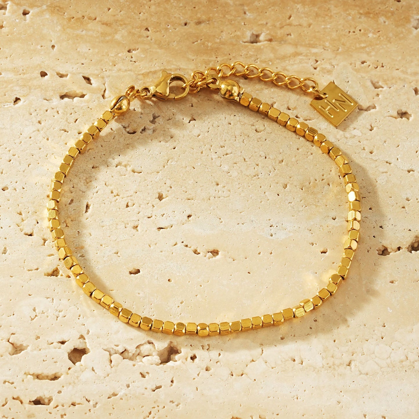 AMANI Gold: Geometric-Inspired Square Bead Bracelet