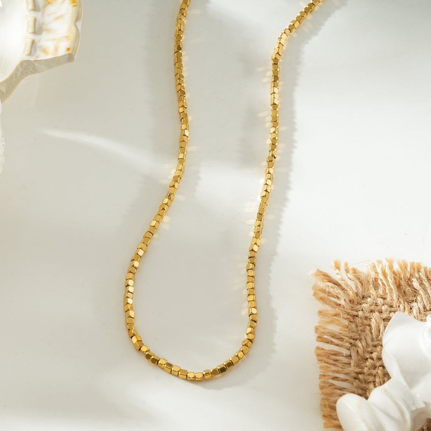 RATA Gold: Square Beaded Dainty Chain Necklace