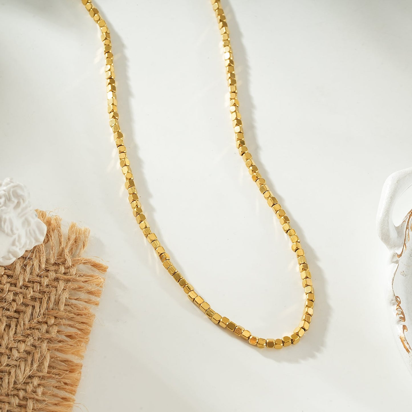 RATA Gold: Square Beaded Dainty Chain Necklace
