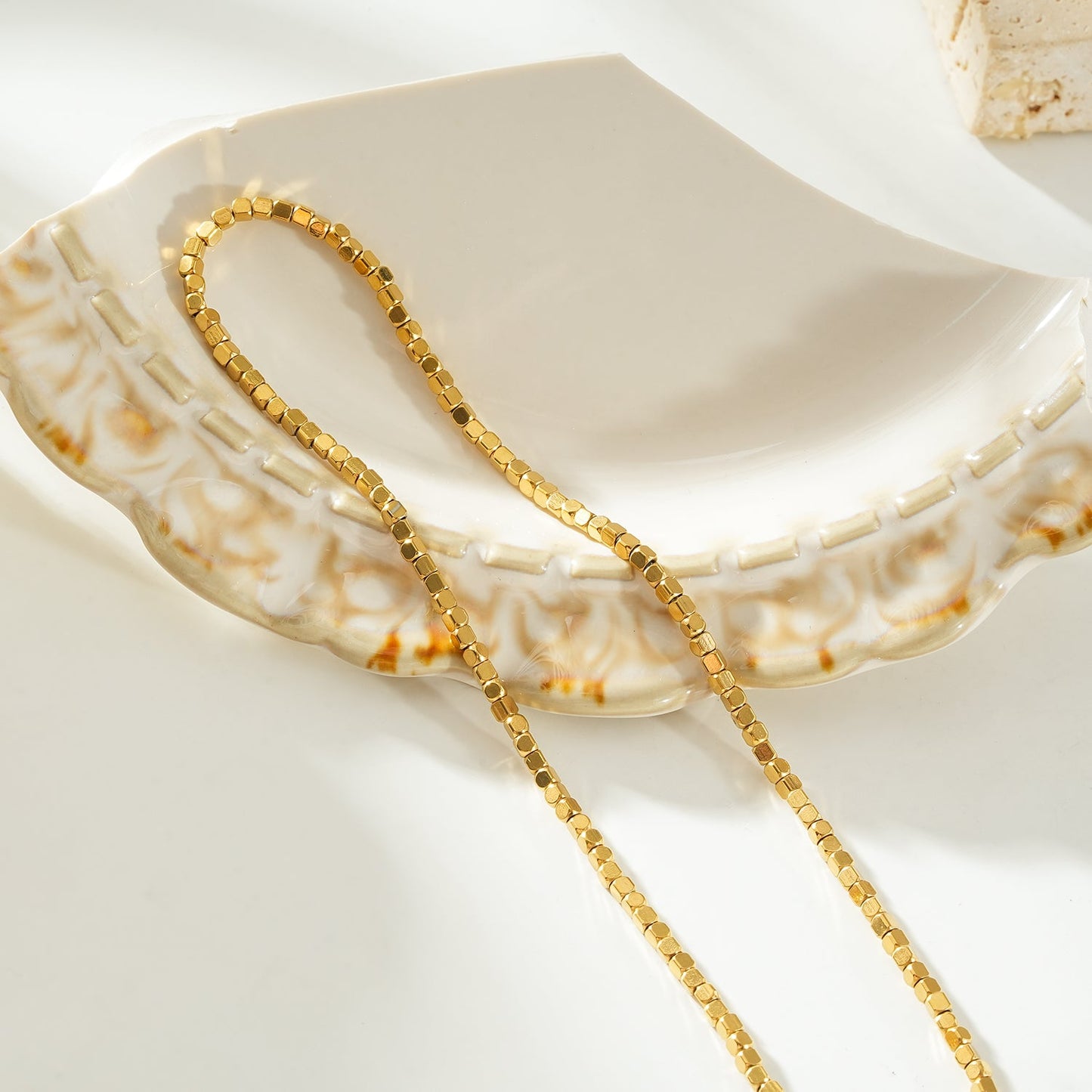 RATA Gold: Square Beaded Dainty Chain Necklace