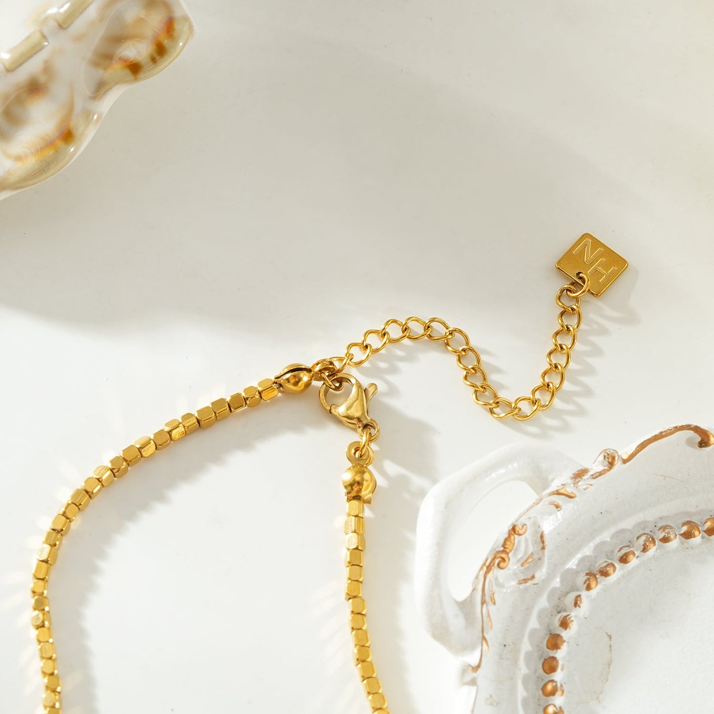 RATA Gold: Square Beaded Dainty Chain Necklace