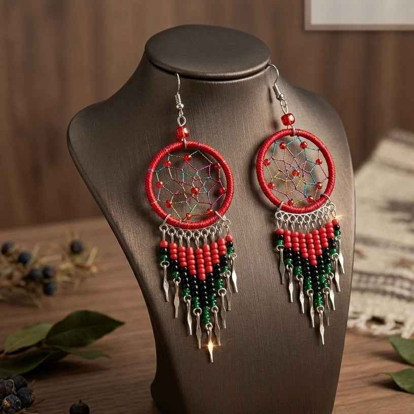 Red/burgundy/green Dreamcatcher Dangles