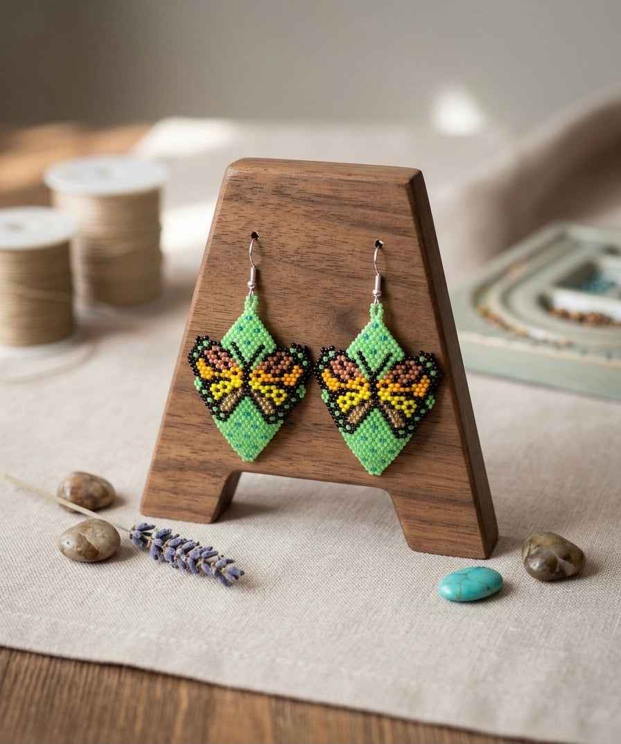 Butterfly Beaded Earrings (Green)