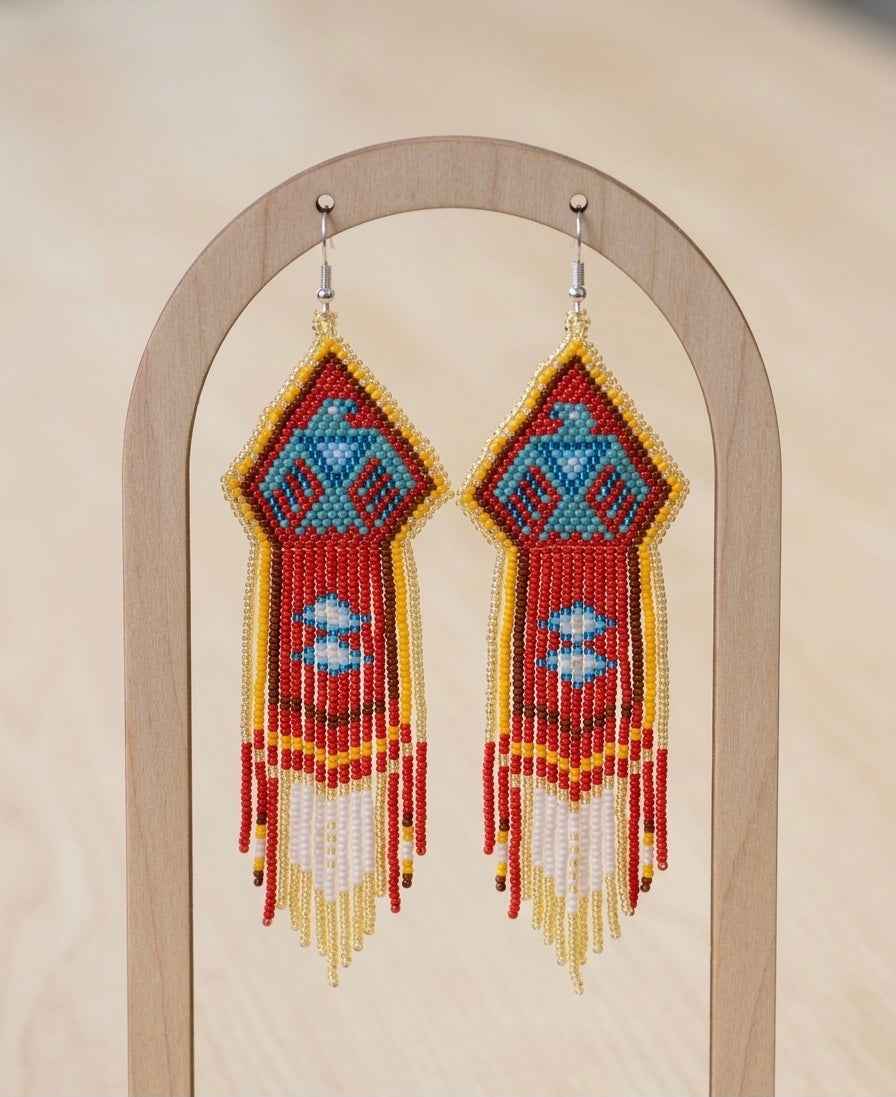 Beaded thunderbird earrings ( Red )