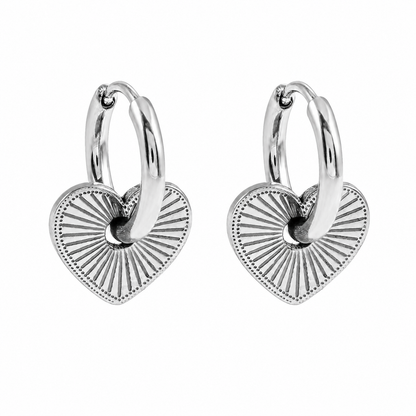 ENDEAR Silver (White Gold): Romantic Heart Charm Hoop Earrings – A Symbol of Everlasting Love.