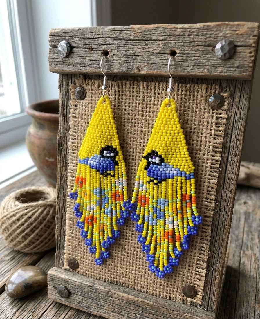 Bird Fringe Earrings (Yellow)