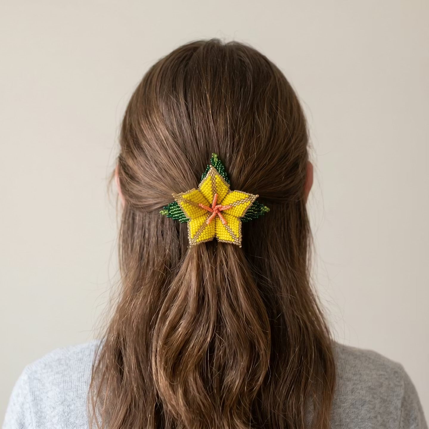 Yellow Ember Bloom Beaded Hair Barrette