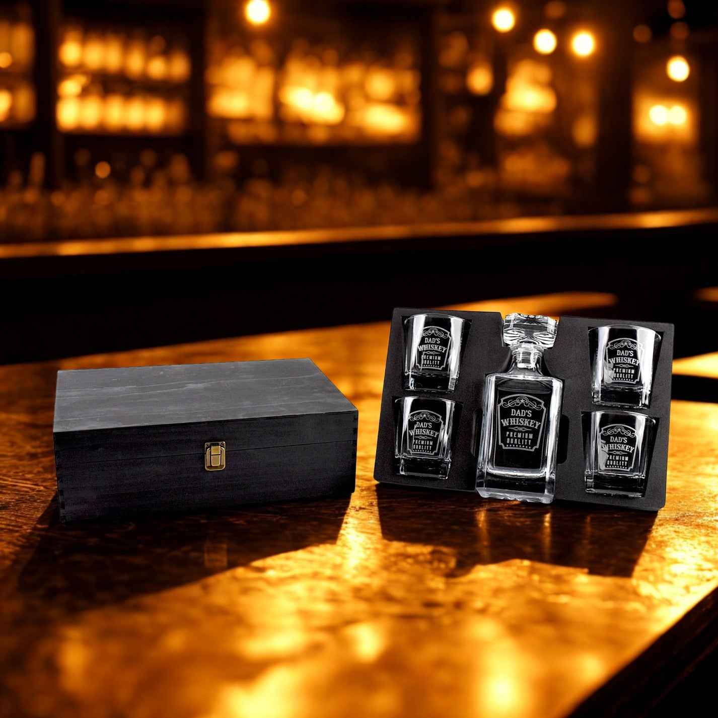 Personalized Square Whiskey Decanter Set with Optional Gift Box – Custom Engraved Decanter and Glasses for Men, Weddings, or Special Occasions