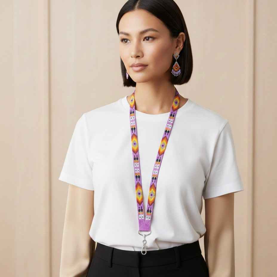 Pink Native Beaded Lanyard