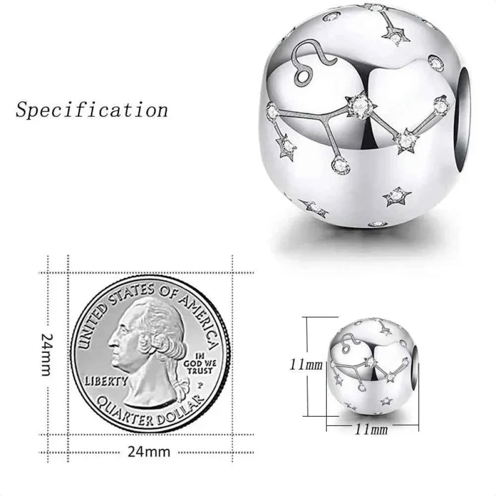 Vintage 925 Sterling Silver Twelve Constellations Star Sign Zodiac Beads Charms For Diy Bracelet Necklace
