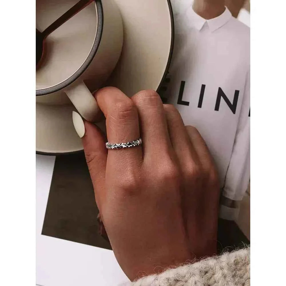 925 Sterling Silver Star & Heart Band Ring