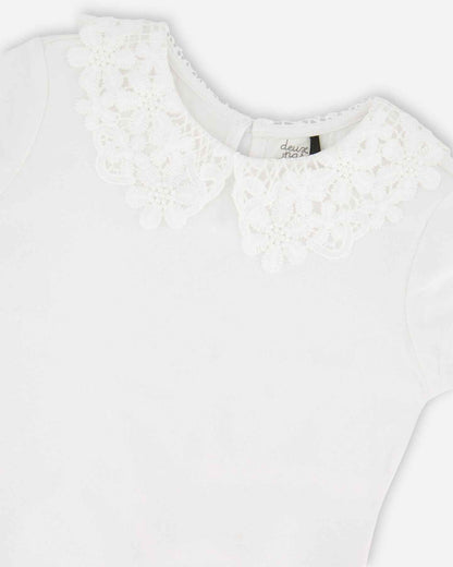 T-Shirt With Crochet Peter Pan Collar White