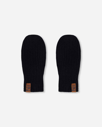 Ribbed Knit Mittens Black