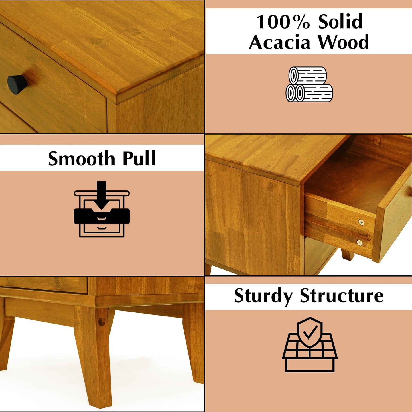 Silvia 2-Drawer Solid Wood Nightstand