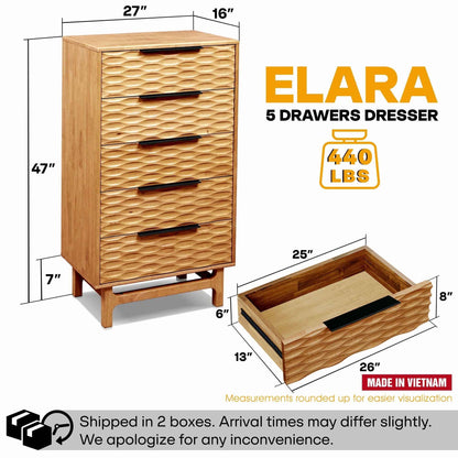 Elara Solid Wood Dresser with 5 Drawers
