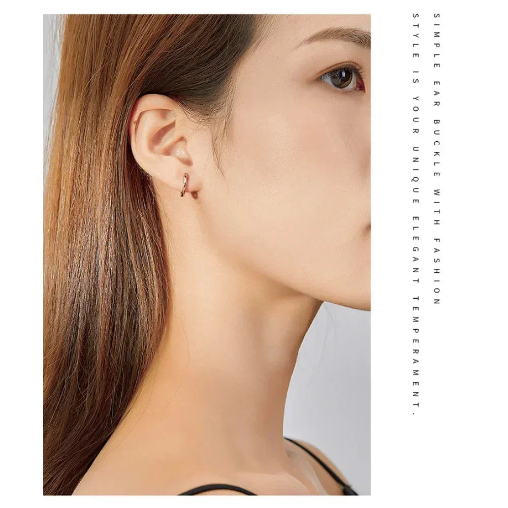Genuine Sterling Silver Hoop Earrings - Elegant Rose Gold Color - Women's Fashion jewelry SCE808