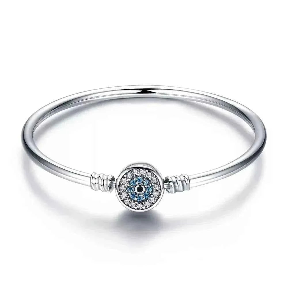 Sterling Silver Snake Chain Bangle Bracelet with CZ Pavé