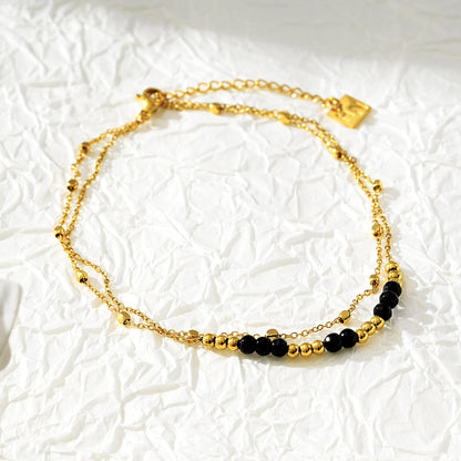HILDA Gold Necklace: Two-in-One Square Beads & Round Beads in Black & Gold