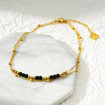 HILDA Gold Necklace: Two-in-One Square Beads & Round Beads in Black & Gold