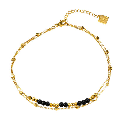 HILDA Gold Necklace: Two-in-One Square Beads & Round Beads in Black & Gold