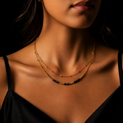 HILDA Gold Necklace: Two-in-One Square Beads & Round Beads in Black & Gold