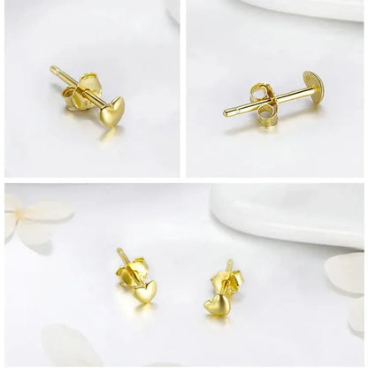 925 Sterling Silver Petite Plain Hearts Stud Earrings | Minimalist Fine jewelry