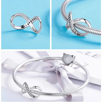 925 Sterling Silver Clear 5A Crystal Collection Family Heart X-Shape Charm Beads for Charm Bracelet & Necklace Pendant