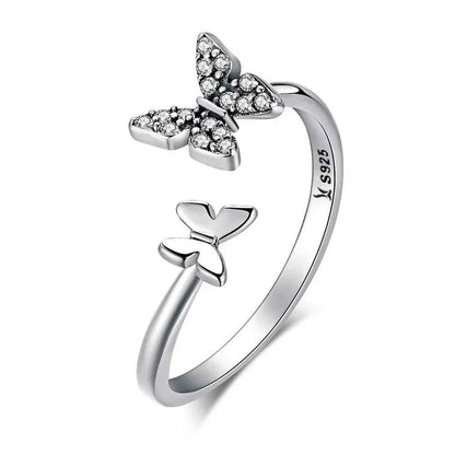 925 Sterling Silver CZ Butterfly Open Ring