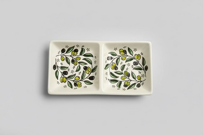 Handcrafted Ceramic Dual Appetizer Plate | Kuffiyeh & Olive Harmony Designs