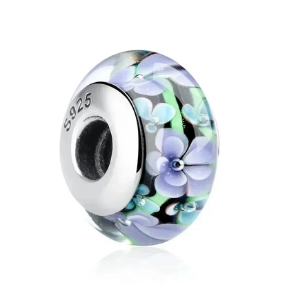 925 Sterling Silver Pink Flower Murano Glass Beads - Diy Bracelet Charms For A Festive Touch (Scz001)