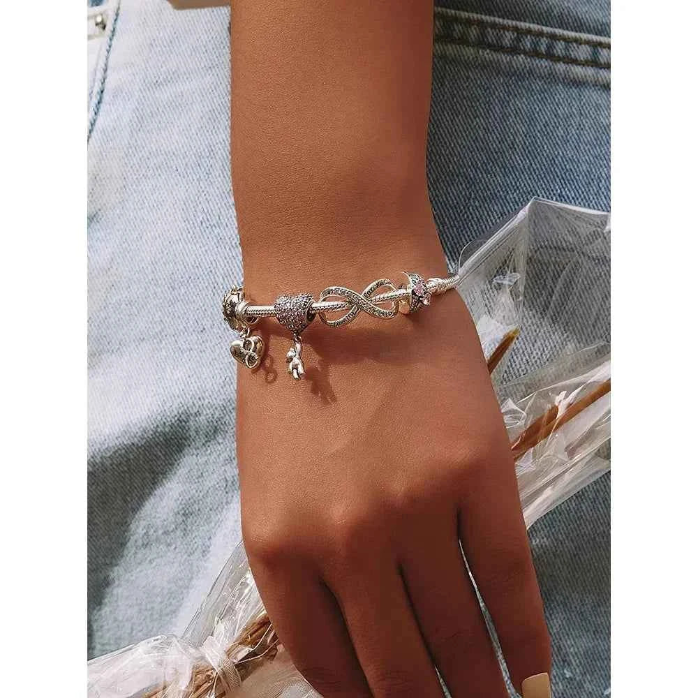 925 Sterling Silver Clear 5A Crystal Collection Family Heart X-Shape Charm Beads for Charm Bracelet & Necklace Pendant