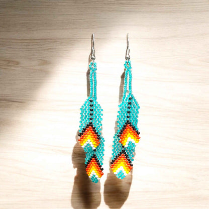 OldTribes™ turquoises Beaded Feather Earrings