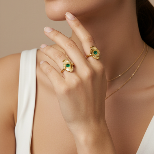 Emerald Sun Statement Ring