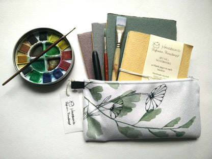 Zippered Cotton Canvas Pencil Case | Etched in Turquoise
