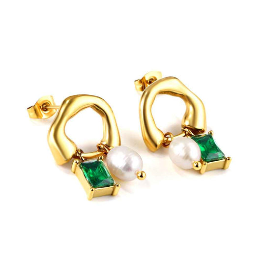 Emerald Pearl Half Hoops