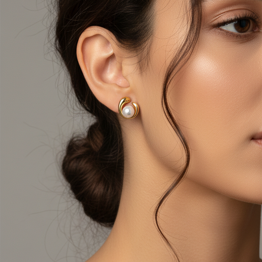 Pearl Crescent Gold Hoops
