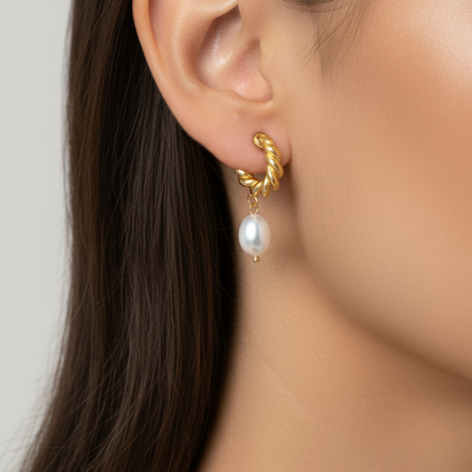 Gold Pearl Crescent Drops